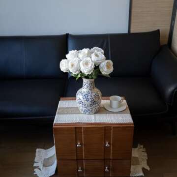 DUYONE White 4pcs Fake Flowers for Decoration Home Decor Real Touch Artificial Flowers Austin Rose Peony Latex Fake Flower Living Room Decoration Vivid Pink Roses Peonies