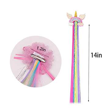 Little World Hair Clips - 6 Pcs Rainbow Unicorn Hair Extensions, Perfect for Kids