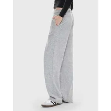 PUMIEY Grey Sweatpants for Women High Waisted Elastic Loose Sweat Pants Casual Cargo Pants, Heather Grey Medium