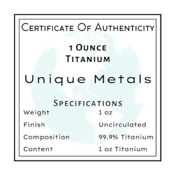 1 Troy Ounce Titanium Bullion Bar with Certificate of Authenticity