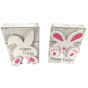 Gerson Hoppy Easter Bunny Glitter Wooden Box Signs - Set of 2