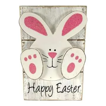 Gerson Hoppy Easter Bunny Glitter Wooden Box Signs - Set of 2
