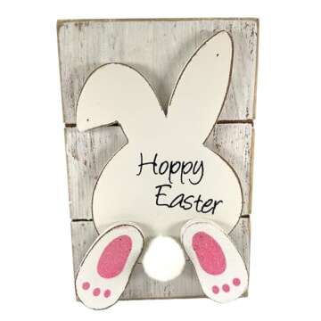 Gerson Hoppy Easter Bunny Glitter Wooden Box Signs - Set of 2