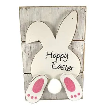 Gerson Hoppy Easter Bunny Glitter Wooden Box Signs - Set of 2