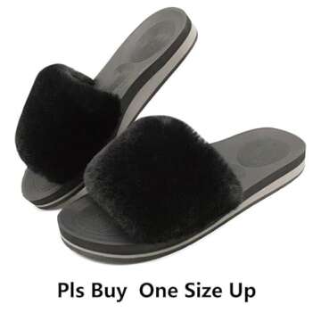 COFACE Womens Slides Fuzzy House Slippers for Women Open Toe Fluff Slippers With Arch Support Planta...