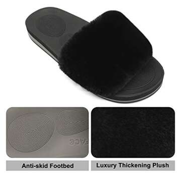 COFACE Womens Slides Fuzzy House Slippers for Women Open Toe Fluff Slippers With Arch Support Plantar Fasciitis Orthotic Slippers Women House Shoes Indoor Size 10