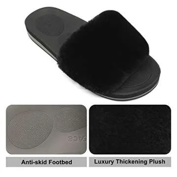 COFACE Womens Slides Fuzzy House Slippers for Women Open Toe Fluff Slippers With Arch Support Plantar Fasciitis Orthotic Slippers Women House Shoes Indoor Size 10