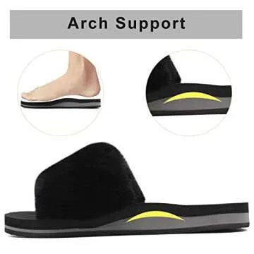 COFACE Womens Slides Fuzzy House Slippers for Women Open Toe Fluff Slippers With Arch Support Plantar Fasciitis Orthotic Slippers Women House Shoes Indoor Size 10