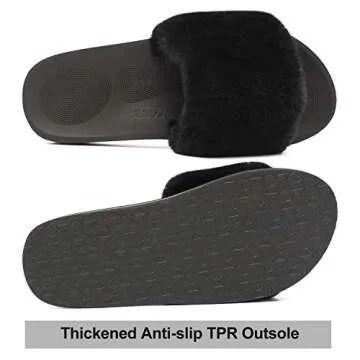 COFACE Womens Slides Fuzzy House Slippers for Women Open Toe Fluff Slippers With Arch Support Plantar Fasciitis Orthotic Slippers Women House Shoes Indoor Size 10