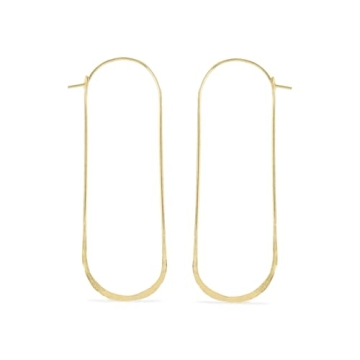 Kairo Gold Filled Elongated Oval Hoops for Women - Large, Hammered Design