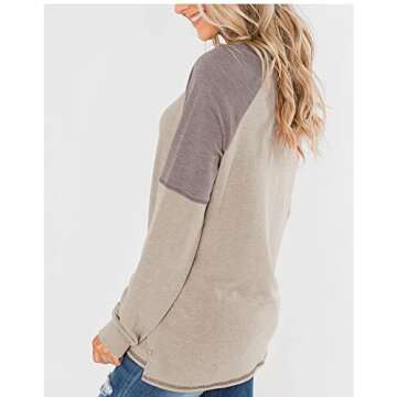 Bingerlily Women's Casual Long Sleeve Tunic Tops Crew Neck Color Block Blouses