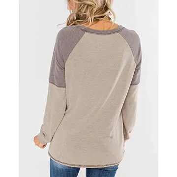 Bingerlily Women's Casual Long Sleeve Tunic Tops Crew Neck Color Block Blouses