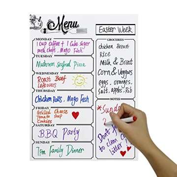 ZKOO Menu Meal Planner Dry Erase Magnetic for Refrigerator, Weekly Meal Planner Refrigerator Board for Kitchen Fridge with 8 Color Magnetic Markers (White)