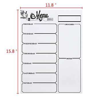 ZKOO Menu Meal Planner Dry Erase Magnetic for Refrigerator, Weekly Meal Planner Refrigerator Board for Kitchen Fridge with 8 Color Magnetic Markers (White)