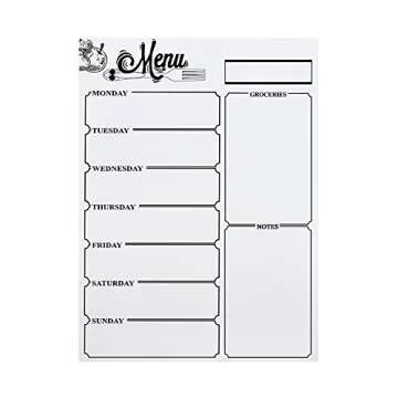 ZKOO Menu Meal Planner Dry Erase Magnetic for Refrigerator, Weekly Meal Planner Refrigerator Board for Kitchen Fridge with 8 Color Magnetic Markers (White)