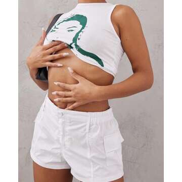 ZREQV Shorts for Women Summer Cargo Shorts Casual Lounge Slim Fit with Pockets High Waist Cotton Y2K Work Shorts White M