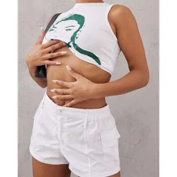 ZREQV Shorts for Women Summer Cargo Shorts Casual Lounge Slim Fit with Pockets High Waist Cotton Y2K Work Shorts White M