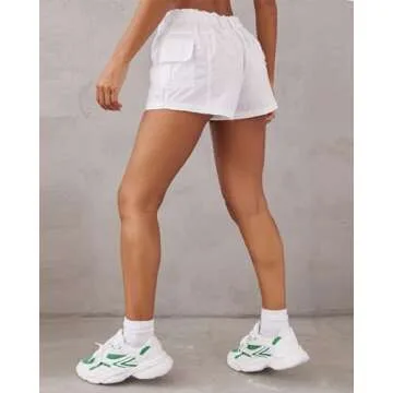 ZREQV Shorts for Women Summer Cargo Shorts Casual Lounge Slim Fit with Pockets High Waist Cotton Y2K Work Shorts White M