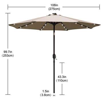 ABCCANOPY Durable Solar Led Patio Umbrellas with 32LED Lights 9FT (khaki)