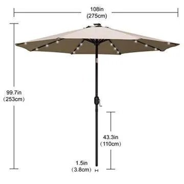 ABCCANOPY Durable Solar Led Patio Umbrellas with 32LED Lights 9FT (khaki)