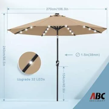 ABCCANOPY Durable Solar Led Patio Umbrellas with 32LED Lights 9FT (khaki)