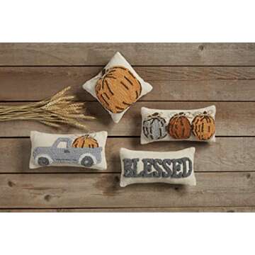 Mud Pie, Pumpkin, Mu dPie Fall Mini Hooked Pillow, 8" x 8", 1 Count (Pack of 1)