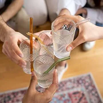 [10 Pcs] Reusable Glass Straws Shatter Resistant - 9" x 10 mm Multicolor Drinking Reusable Straws With 2 Cleaning Brushes for Coffee,Milkshakes,Juice Drinks