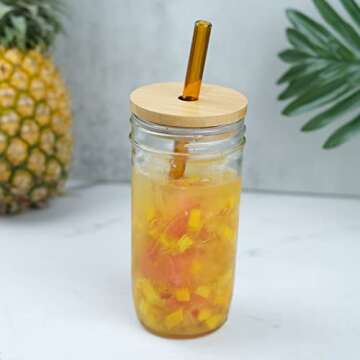 [10 Pcs] Reusable Glass Straws Shatter Resistant - 9" x 10 mm Multicolor Drinking Reusable Straws With 2 Cleaning Brushes for Coffee,Milkshakes,Juice Drinks