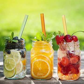 [10 Pcs] Reusable Glass Straws Shatter Resistant - 9" x 10 mm Multicolor Drinking Reusable Straws With 2 Cleaning Brushes for Coffee,Milkshakes,Juice Drinks