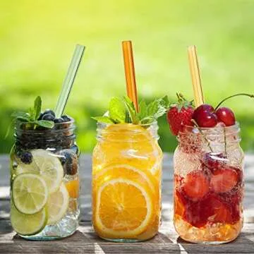 [10 Pcs] Reusable Glass Straws Shatter Resistant - 9" x 10 mm Multicolor Drinking Reusable Straws With 2 Cleaning Brushes for Coffee,Milkshakes,Juice Drinks