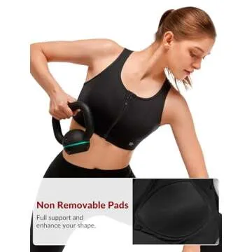 Yvette Front Closure Sports Bras for Women High Support Large Bust Supportive Sports Bra High Impact for Running,Black,L+