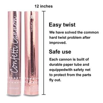 Confetti Cannon Party Poppers [4 Pack] 12 Inch - Rose Gold Confetti Cannon Metallic Confetti Popper ...