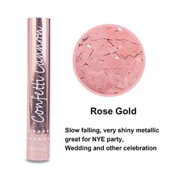 Confetti Cannon Party Poppers [4 Pack] 12 Inch - Rose Gold Confetti Cannon Metallic Confetti Popper Air Powered for Party Decoration for Wedding, Birthday, Gender Reveal, Anniversary, Celebrations