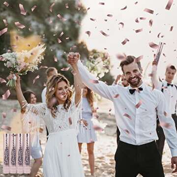 Confetti Cannon Party Poppers [4 Pack] 12 Inch - Rose Gold Confetti Cannon Metallic Confetti Popper Air Powered for Party Decoration for Wedding, Birthday, Gender Reveal, Anniversary, Celebrations