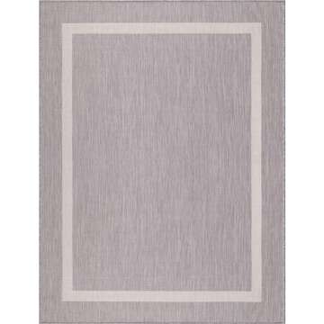 LuuL Home Bordered Outdoor Rug 5x7 Washable Outside Carpet for Indoor Patio Porch Waterproof Easy Cleaning Non Shedding Area Rugs Gray 5 x 7