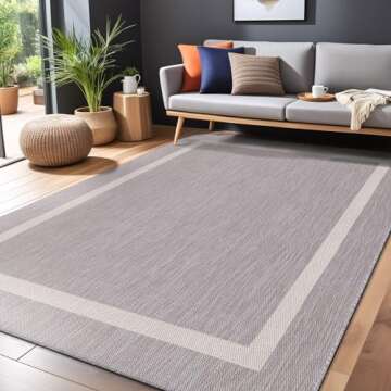 LuuL Home Bordered Outdoor Rug 5x7 Washable Outside Carpet for Indoor Patio Porch Waterproof Easy Cleaning Non Shedding Area Rugs Gray 5 x 7