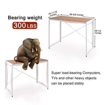 Study Writing Desk for Small Spaces, 39 Inch Portable Computer Desk | NO Tools Required | Modern Ind...