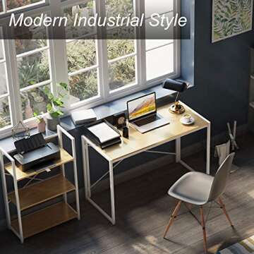 Study Writing Desk for Small Spaces, 39 Inch Portable Computer Desk | NO Tools Required | Modern Industrial Laptop Work Foldable Desk Gaming Table for Home Office, Bedroom, Living Room, White