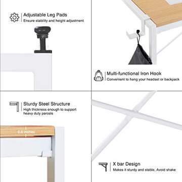 Study Writing Desk for Small Spaces, 39 Inch Portable Computer Desk | NO Tools Required | Modern Industrial Laptop Work Foldable Desk Gaming Table for Home Office, Bedroom, Living Room, White