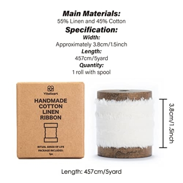 Vitalizart White Cotton Linen Ribbon for Crafts and Gifts