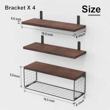 WOPITUES Bathroom Shelf Over Toilet, Floating Bathroom Shelf Wall Mounted with Wire Basket, Floating Shelf for Wall Décor-Rustic Brown