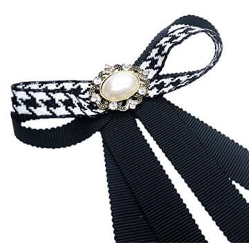 1 Pcs Ribbon Crystal Pearl Women Uniform Pre-Tied Neck Tie Ribbon Bow Brooch Pin Bow Tie Shirt Dress...