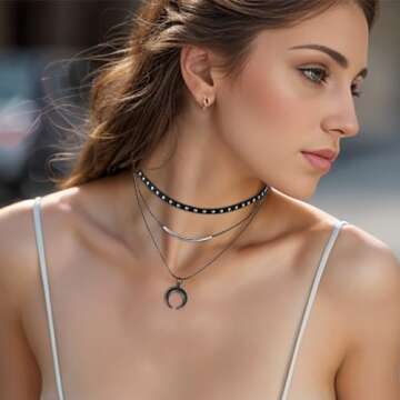 MILAKOO Gothic Punk Black Moon Pendant Choker for Women Stackable Multiple Velvet Necklace