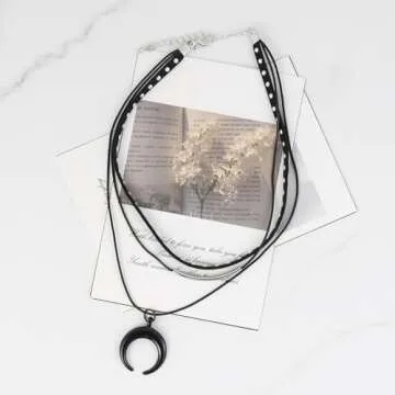 MILAKOO Gothic Punk Black Moon Pendant Choker Necklace