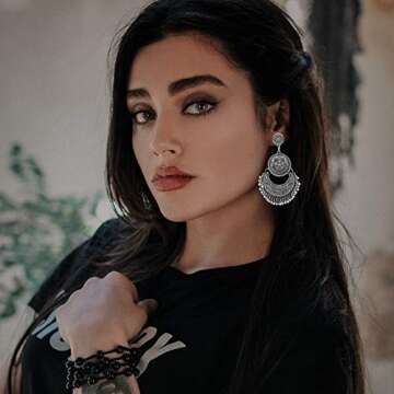 RechicGu Vintage Silver Ethnic Bali Jhumka Jhumki Lotus Mexico Gypsy Dangle Earrings Traditional Ear...