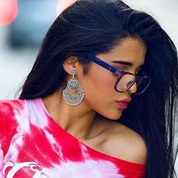 RechicGu Vintage Silver Ethnic Bali Jhumka Jhumki Lotus Mexico Gypsy Dangle Earrings Traditional Ear Studs with Gift Box