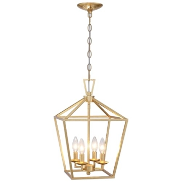 Aged Gold Lantern Pendant Light with Adjustable Height