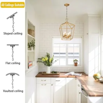 Aged Gold Lantern Pendant Light with Adjustable Height