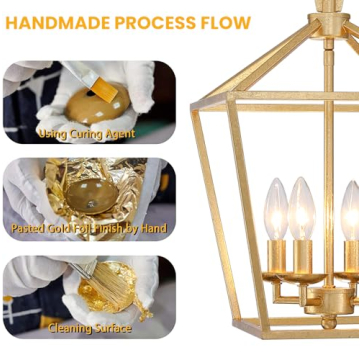 Aged Gold Lantern Pendant Light with Adjustable Height