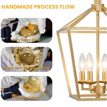 Aged Gold Lantern Pendant Light with Adjustable Height